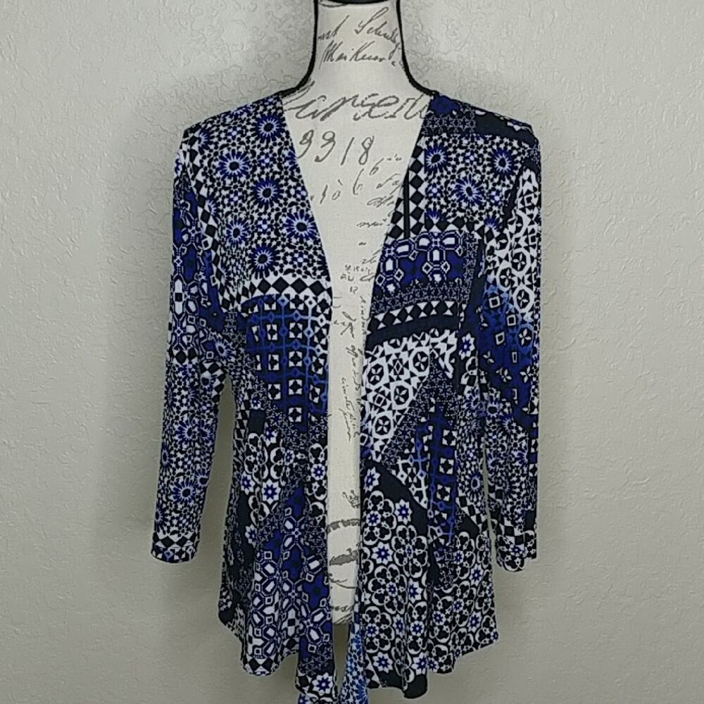 Easywear By Chico's Geometric Print‎ Open Front Cardigan